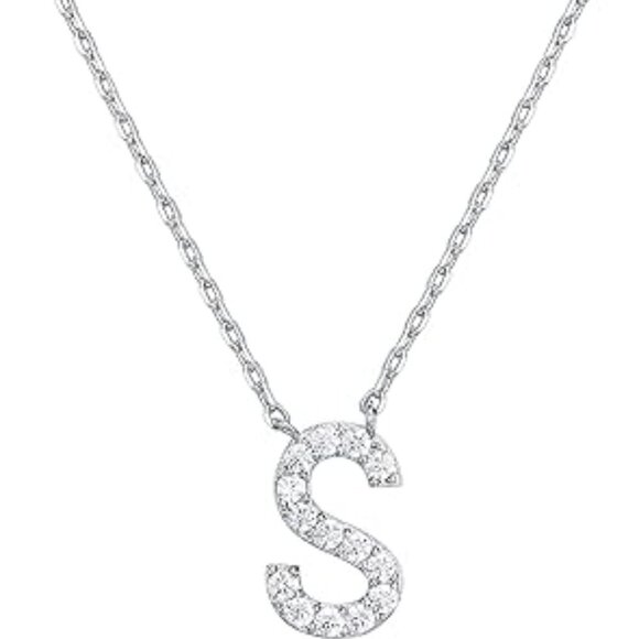 14K White Gold Initial Necklace Letter Dainty Diamond Gift Present P - Z - Picture 4 of 12